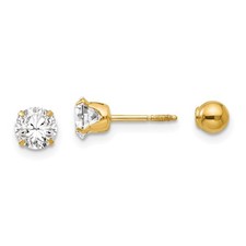 Real 14K Yellow Gold Madi K Polished Reversible 5mm CZ Ball Earrings