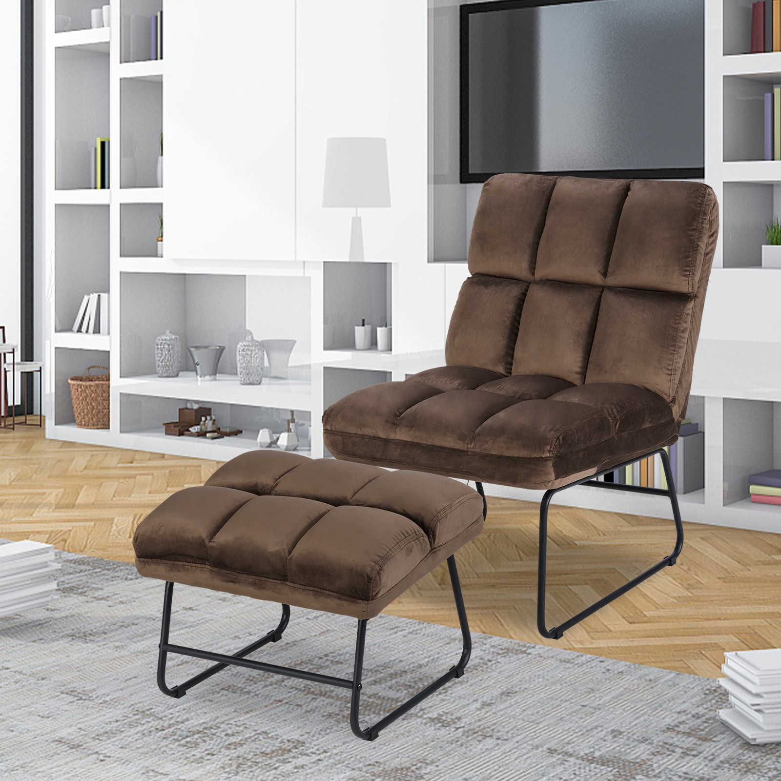 Giantex Velvet Accent Sofa Chair Massage Chair with Ottoman & Remote Control