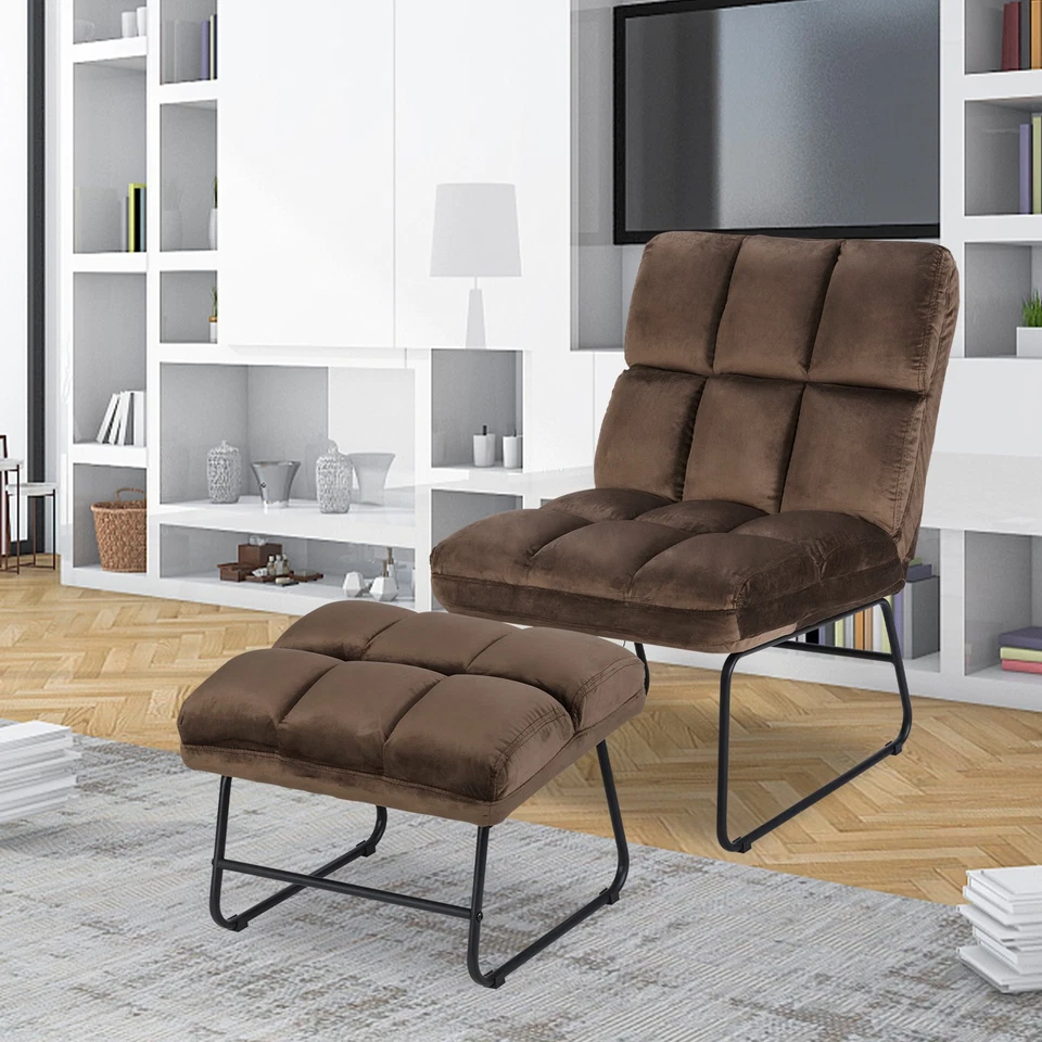 Sofá Silla de Masaje con Acento de Terciopelo con Otomana y Control Remoto Foto 4 de 4