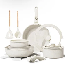 Bazova Ceramic Nonstick Cookware Set, Healthy,Non Toxic,17-Pieces Pots and Pa...