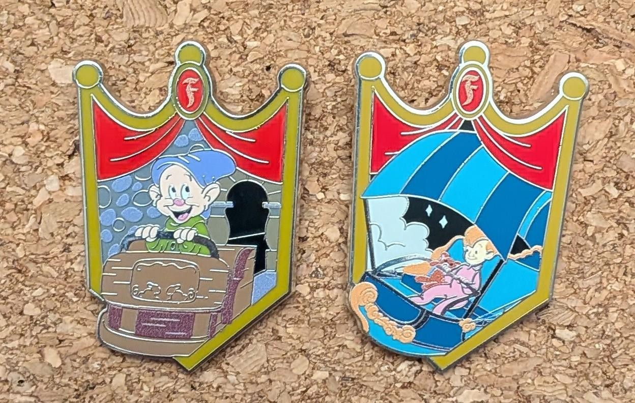 Disney Pin set of 2 Dopey Snow White Peter Pan Fantasyland Rides Collection 2024