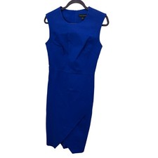 Banana Republic Sheath Dress 8 Blue High Low Center Button Career Office Zip Up