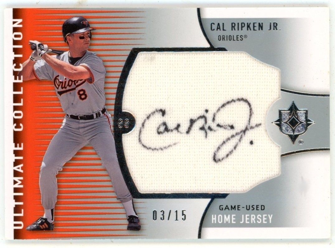 2008 Upper Deck Ultimate Cal Ripken Jr Game Used GU Jersey Auto /15 HOF Patch