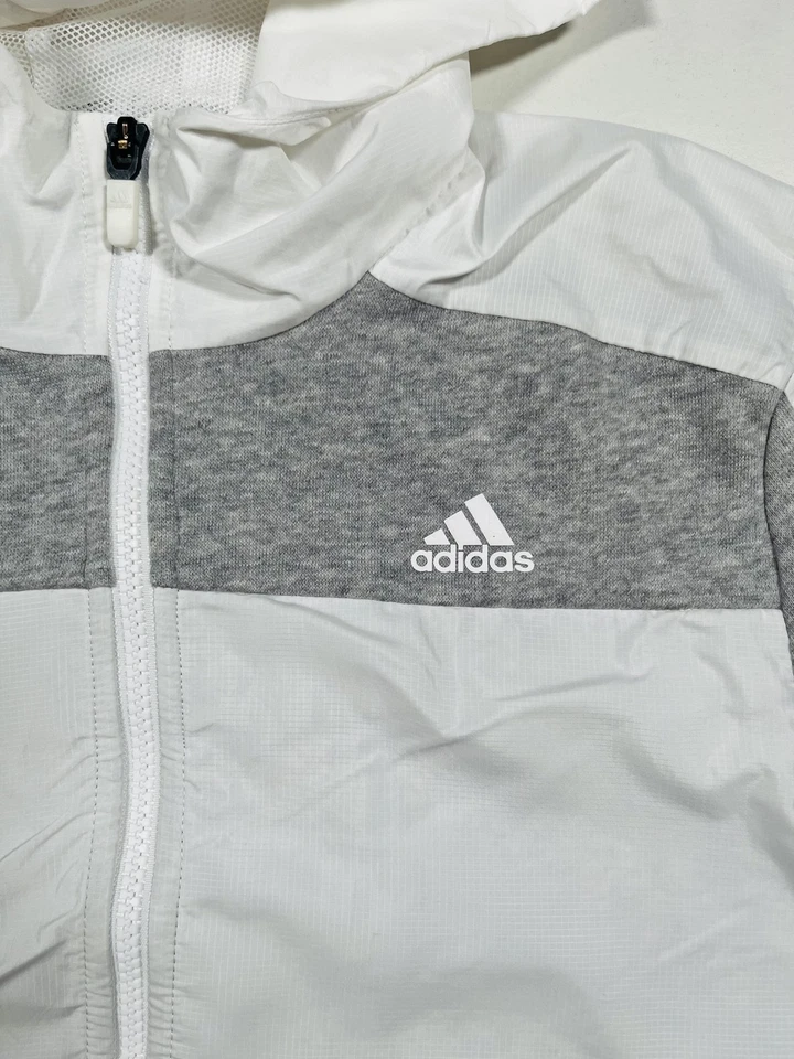 Adidas Jacket Womens Medium White Gray Hooded Full Zip Hybrid Windbreaker Sport - Image 4 of 4