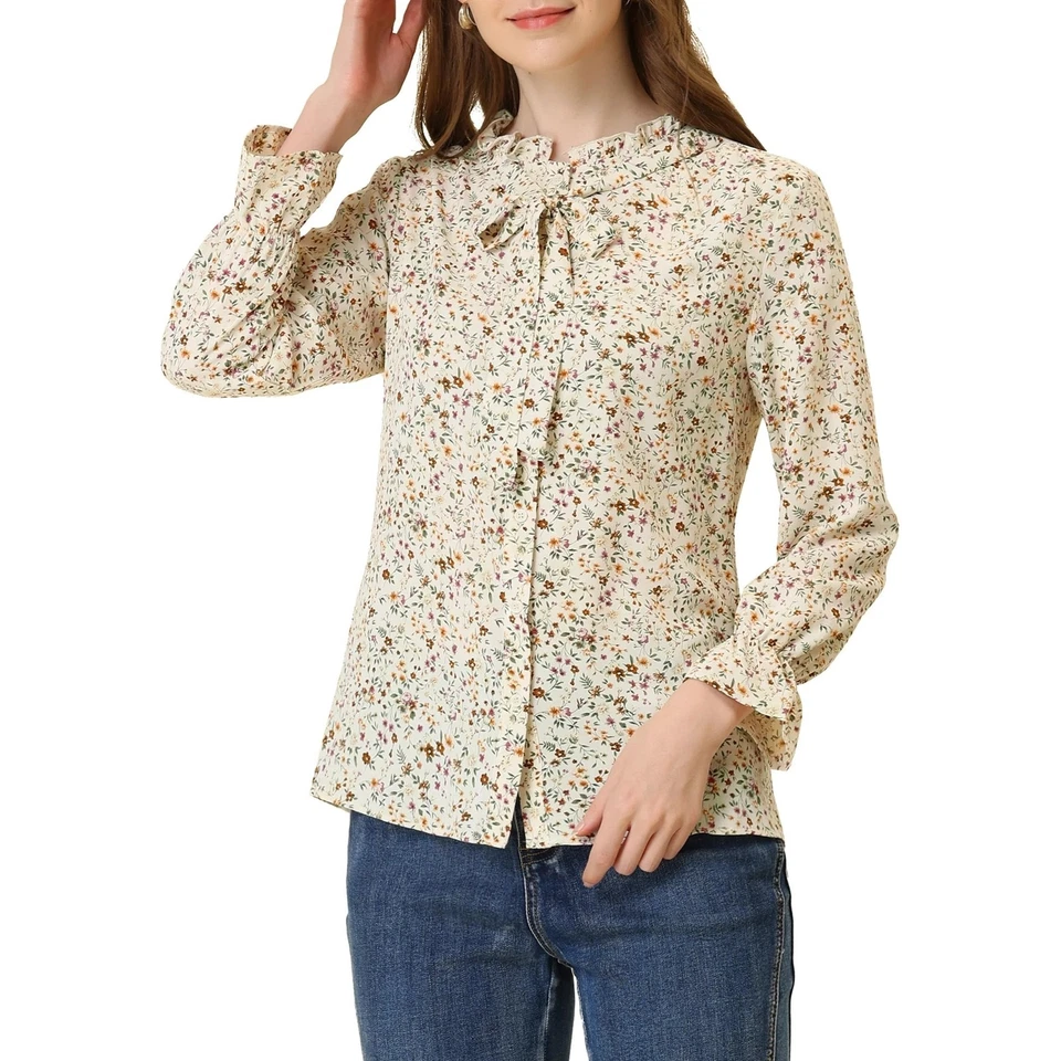 Blusa Floral Otoño Manga Larga Con Botones Cuello Volantes Foto 2 de 4