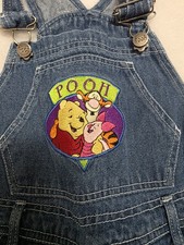 Vintage Disney Winnie The Pooh Kids Denim Embroidered Overalls Size L 10 / 12