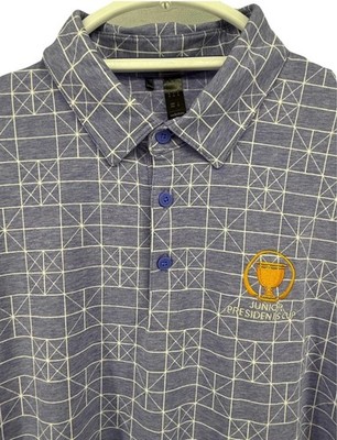 Adidas Junior Presidents Cup Golf Polo Shirt Mens Medium Blue White Grid Flag