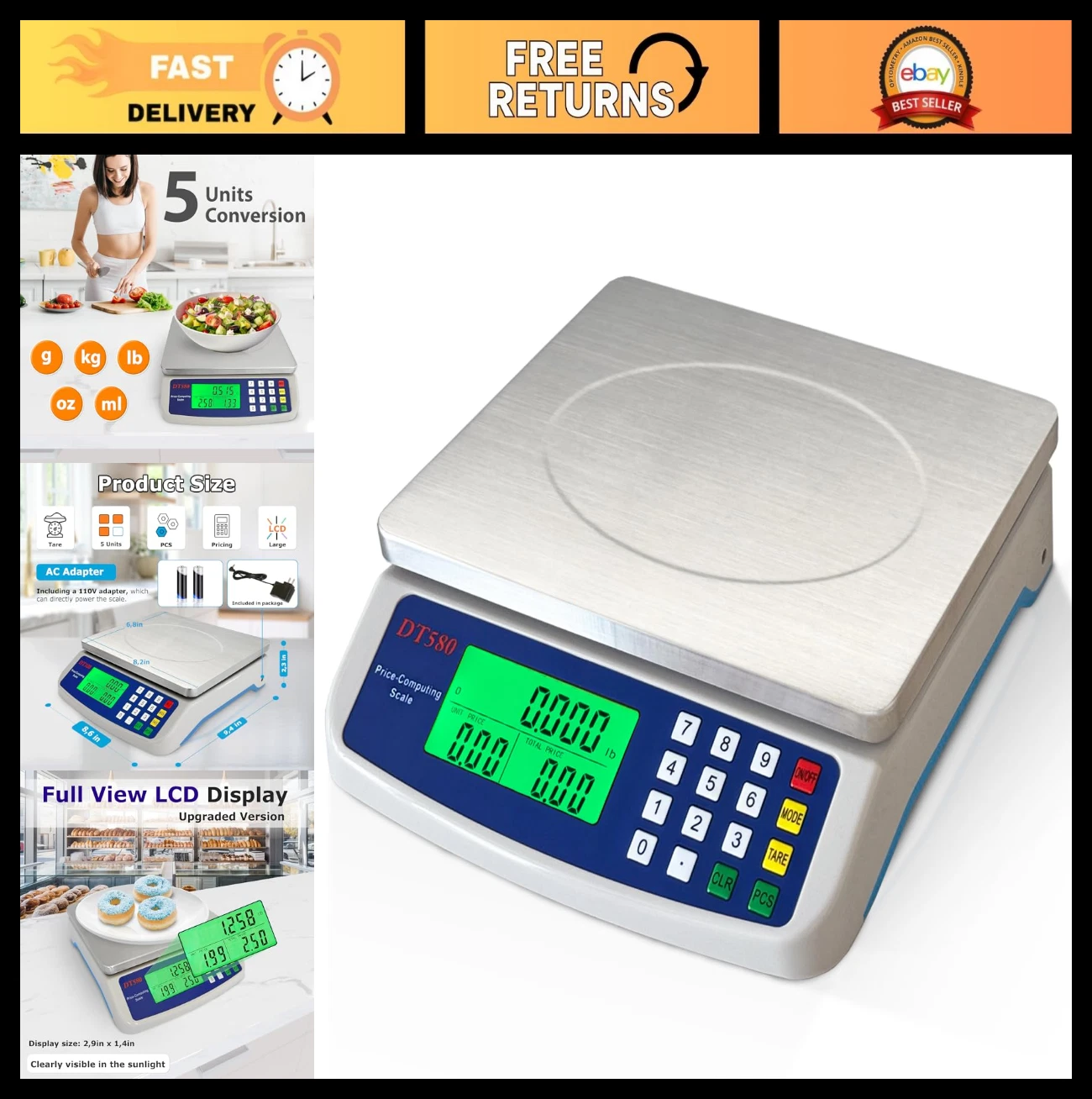 Large Digital Kitchen Scale 88lb Stainless Steel Price Computing Deli Scale LCD