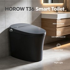 HOROW Black Smart Toilet with Bidet Auto Open  Close Auto Flush Night Light