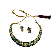 Green Meenakari Necklace Set with Earrings Gold Plated Indian Jewelry Gift