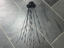 Antique Victorian Mourning Black Glass Bead Medallion Beaded Fringe