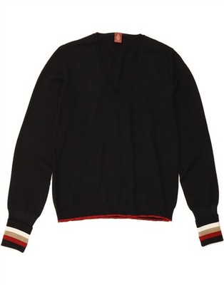 DONDUP Womens V-Neck Jumper Sweater UK 12 Medium Black Wool AZ04