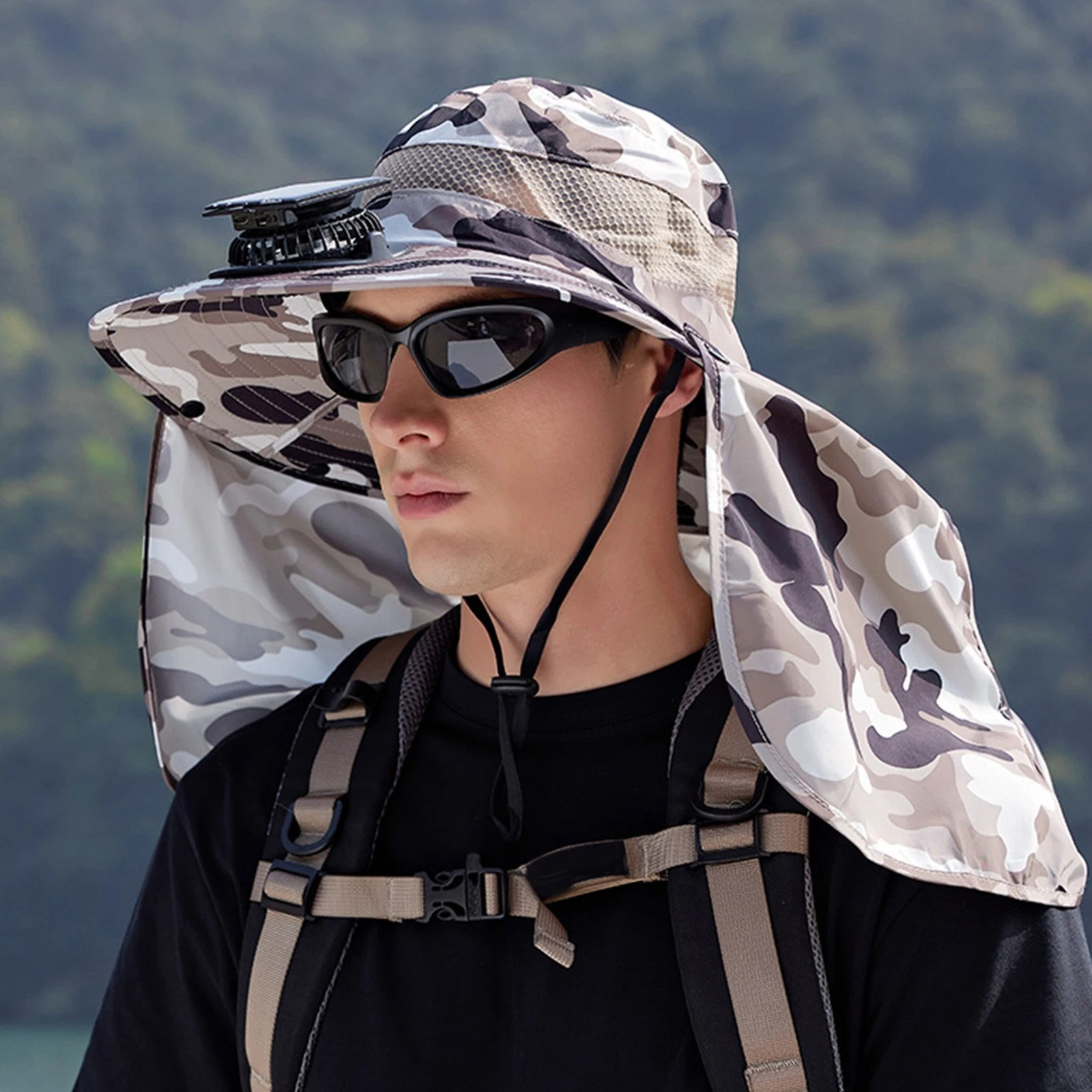 Solar Powered Fan Outdoor Fishing Hat, Sunscreen Sun Hat With Dual Fan 3-speed