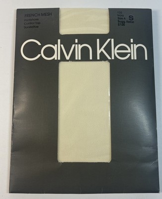 Calvin Klein Meshwork Pantyhose Size A Color IVORY - Sandaltoe 1985 Vintage 