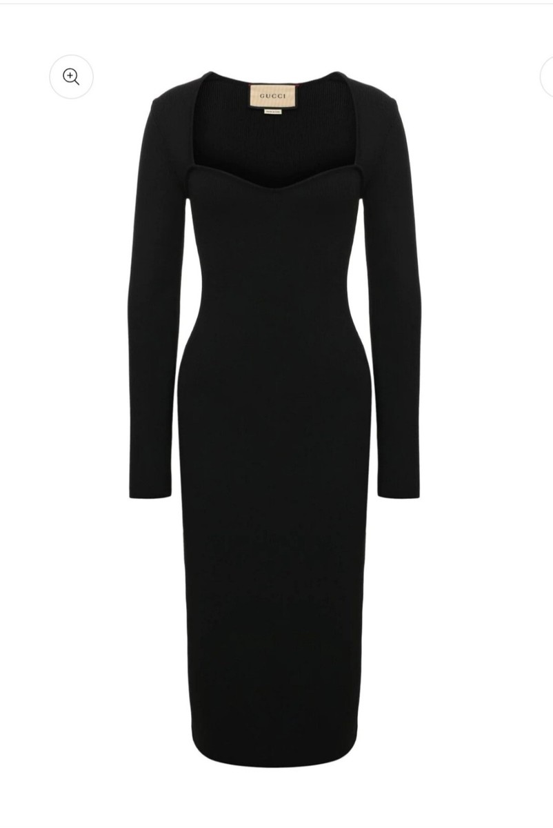 GUCCI Black Dress Square Neck Stretch Bodycon Size L Large GUCCI Black Dress Square Neck Stretch Bodycon Size L Large