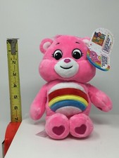 Authentic Basic Fun Care Bears Bean Plush CHEER BEAR Rainbow Pink