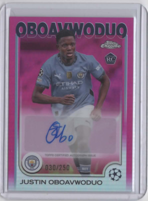Justin Oboavwooduo 2024-25 Topps Chrome Auto /250 Rookie RC Man City True Pink