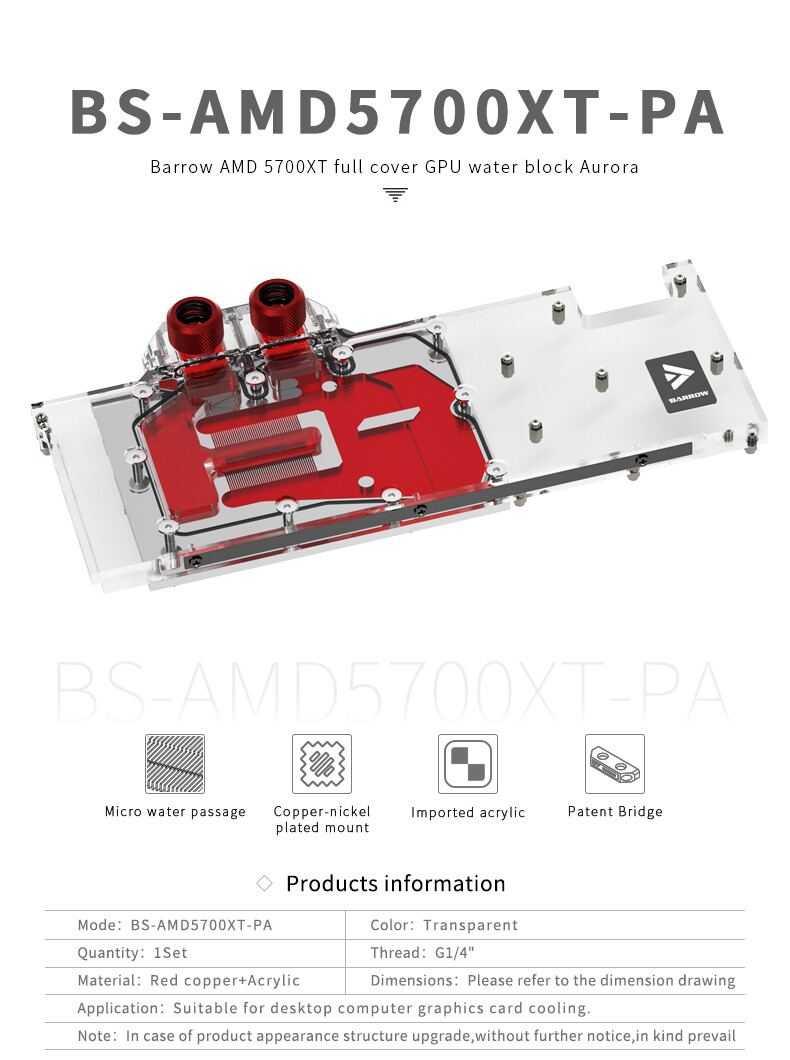 Barrow GPU Water Block For Sapphire ASUS AMD Radeon RX 5700 XT