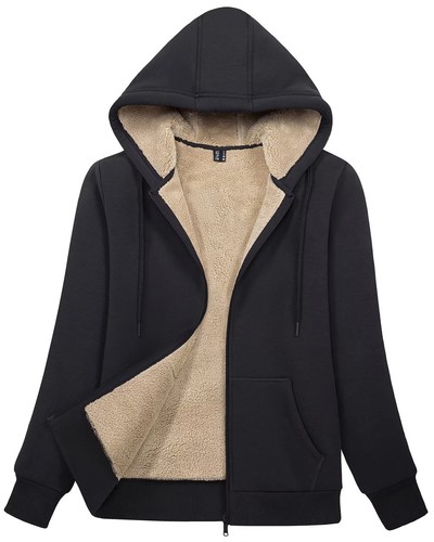 Para mujeres con cremallera completa con capucha forrada de sherpa abrigo cálido de lana invierno primavera chaqueta informal - Imagen 34 de 145