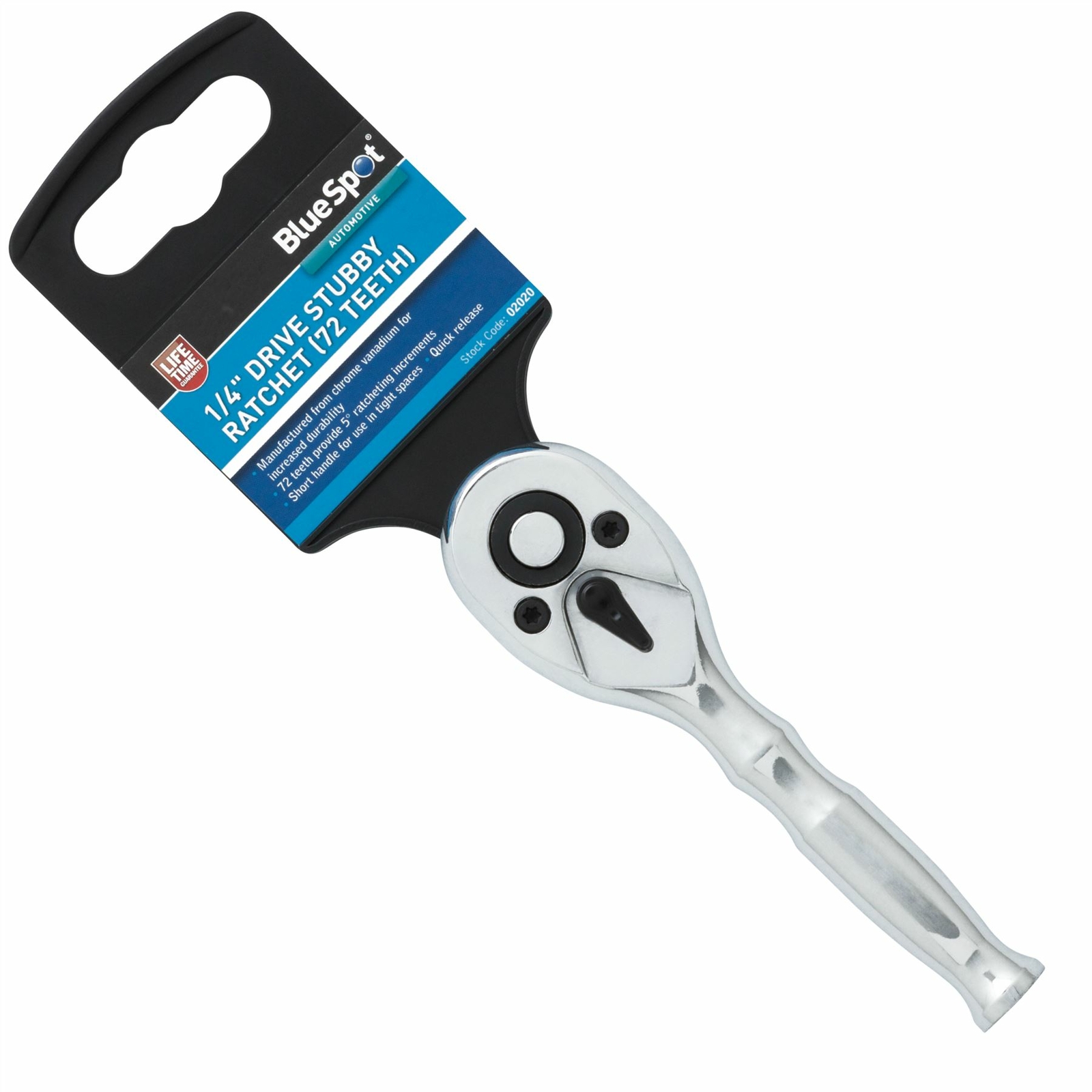 Bluespot Socket Ratchet Stubby Handle Quick Release 72 Teeth 1/4"" Drive