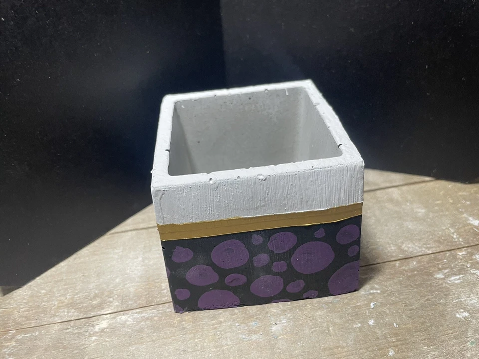 Handmade and Hand Painted Concrete Cement Planter Pot Black White Gold Purple - Image 2 of 4