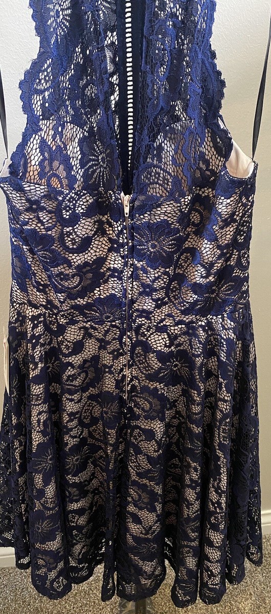 B.Darlin Lace Dress Navy Blue High Neck | eBay