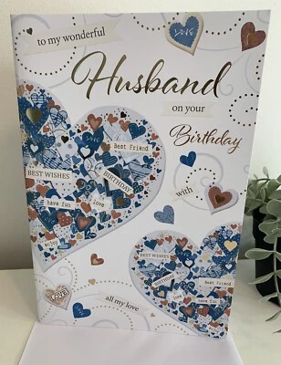 Especially For My Husband Birthday Card. Large 9" x 6". Lovely Verse. Gold Foil.