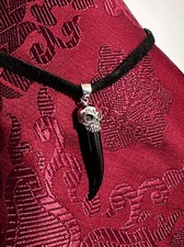 Pendentif Totenkopf En Argent 925 Avec Onyx Et Dent De Tigre Du Tibet Noir NEPAL