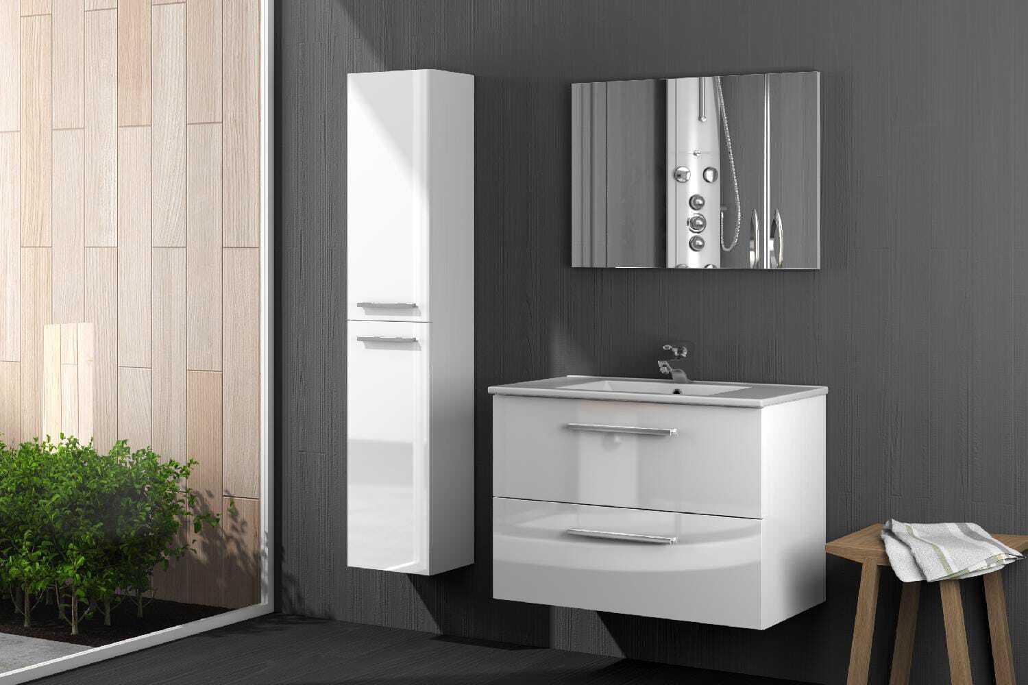 Elemento Colonna Bagno Sospesa Mobile 2 Ante 30x25x150 cm Fores Habitat 305465BO