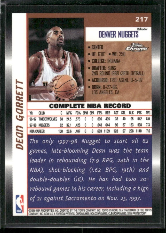 1998-99 Topps Chrome - Refractor #217 Dean Garrett - Image 2 of 2