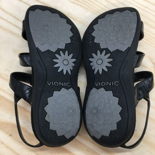 Vionic Sandals Womens 6 Croc Print Strappy Slingback Black Faux Leather Open Toe - Picture 9 of 16