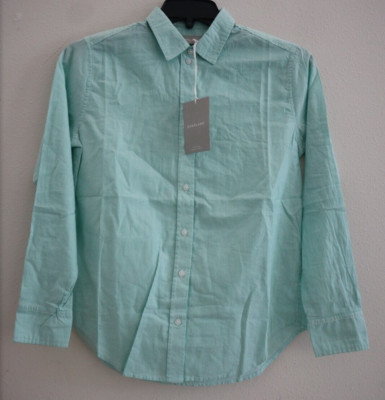 Everlane Women's Sz 0 Mint Green Striped Button Down Cotton Oversized L/S Shirt