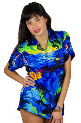Funky Hawaiibluse Surf Blau verschiedene Größen Hawaiishirt Unisex