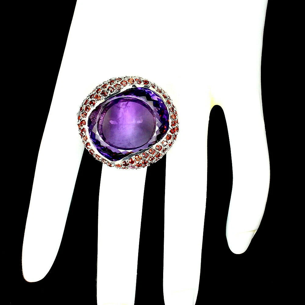 Anello in argento sterling con ametista fatto a mano - Pietra preziosa Boho Marquise - Italia