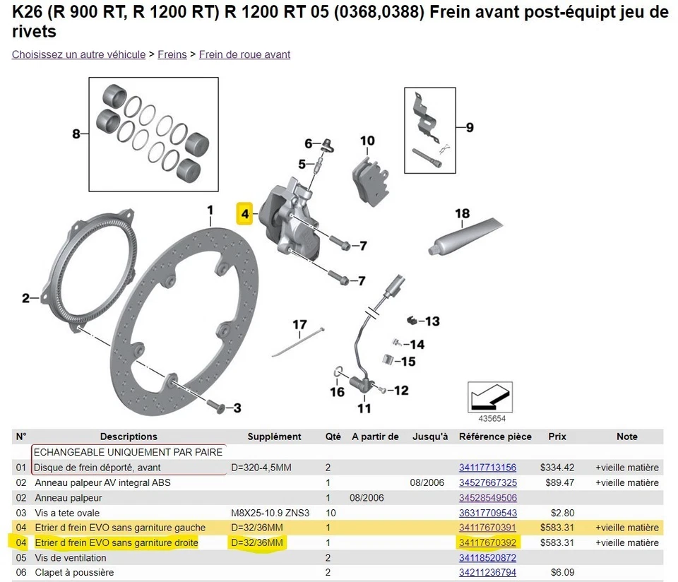Duo d'étriers avant de BMW r 1200 rt / s / Hp2 Sport / st - Photo 4/4