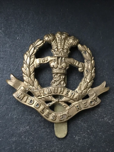 Middlesex Regiment, Genuine British Army Cap Badge. 1916 Economy War Issue WW1.