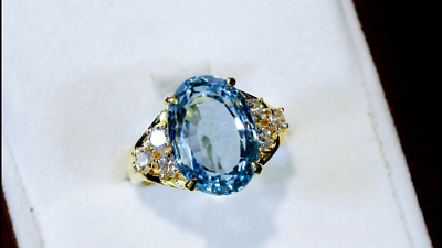 6.15 ct Aquamarine and 0.42 ct Diamond, 14 ct Yellow Gold Dress Ring -  Vintage | eBay
