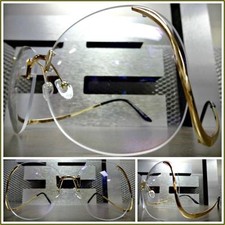 OVERSIZED VINTAGE 70's RETRO Style SUN GLASSES Clear Lens Gold Upside Down Frame