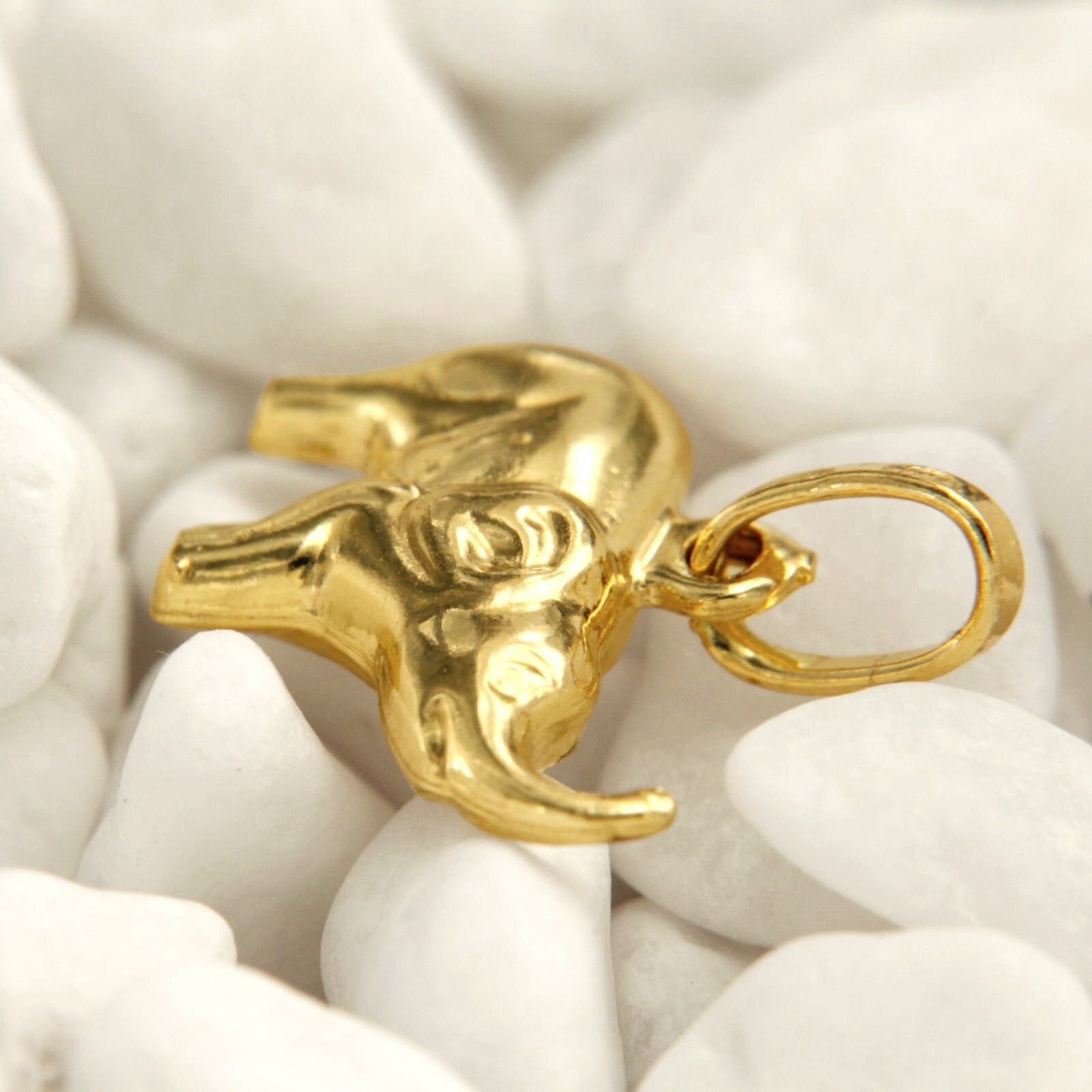 Pendentif éléphant En Or Jaune 18 Carats - Porte-bonheur 3D - Neuf Avec étiquettes