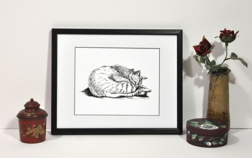TABBY CAT PEN & INK DRAWING PRINT by P. Tarlow - Picture 3 of 3
