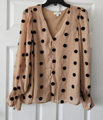 NEW Blu Pepper Womens Button Down Polka Dot Lined Blouse Top Size S Small