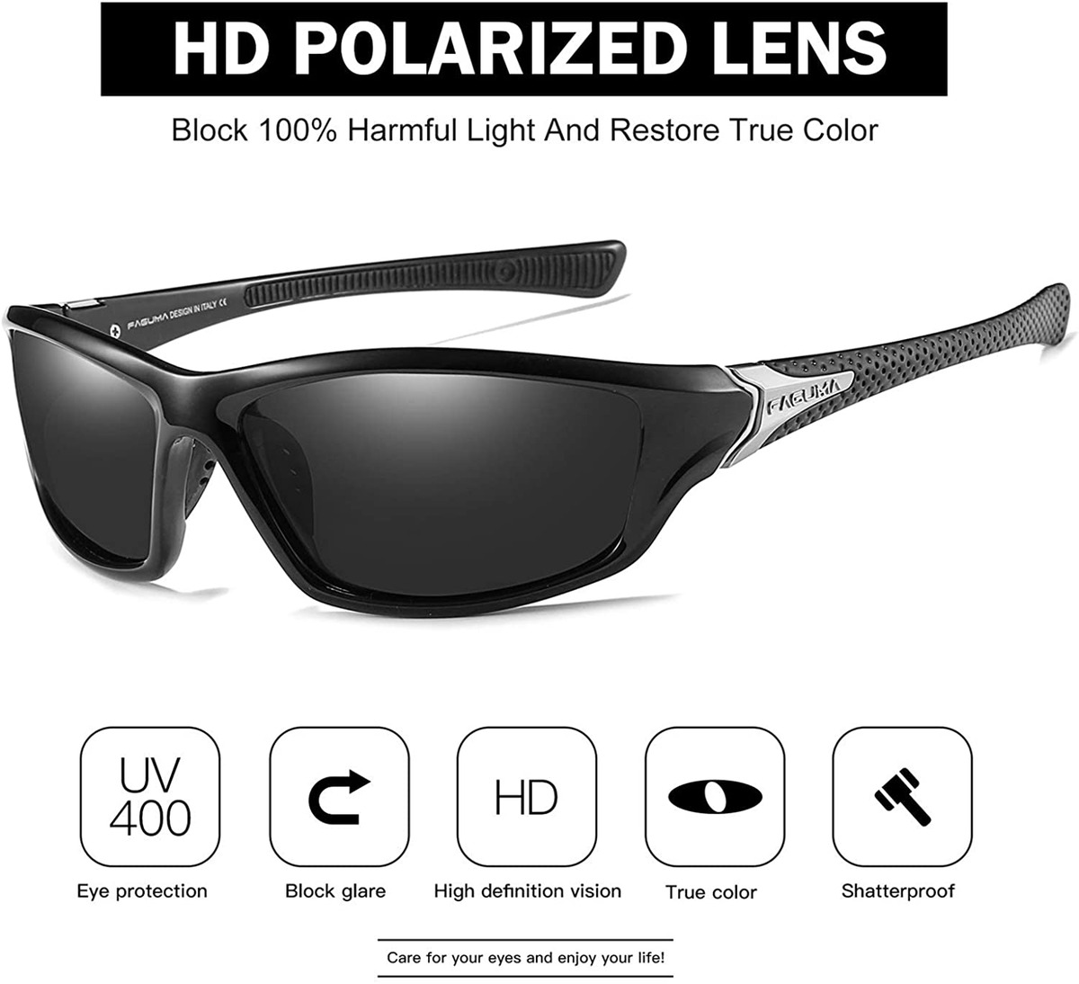 Faguma Z5 2 Pack Black / Black Polarized Sunglasses for Men 100% UV  Protection