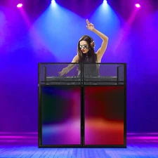 Foldable DJ Booth Stand DJ Booth Facade Table DJ Controller Stand with Casters