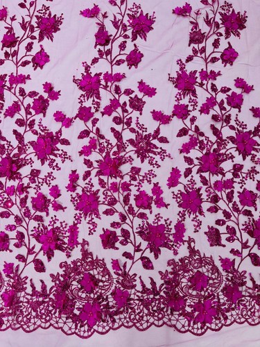 Princess 3d floral design embroider beaded with pearls on a mesh (by the yard) - Picture 34 of 87