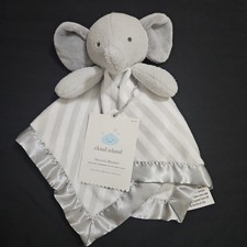 Cloud Island Gray White Striped Elephant Lovey Silky Plush Baby Security NWT
