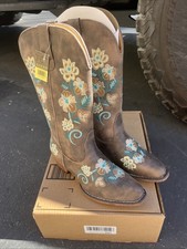 Roper Womens Riley Floral Brown Faux Leather Cowboy Boots Size 8.5 NEW