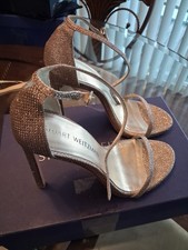STUART WEITZMAN NUDIST PLATINUM NOIR SANDALS HEELS SIZE 6.5 M