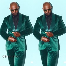 Fashion Men Suits Velvet Shawl Lapel Tuxedos Slim Fit Blazers Pant Banquet Wear