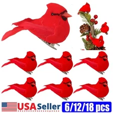 6-18pcs Cardinal Birds for Crafts Mini Cardinal Clip on Christmas Tree Ornaments