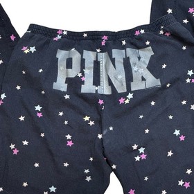 PINK Victoria's Secret Star Print Cotton Knit Pajama Pants Black S/P